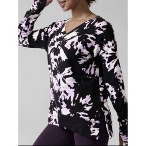 Athleta Coaster Luxe Sweatshirt‎ Size Small Tie Dye V- Neck Long Sleeve Pullover